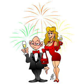 New year with champagne and fireworks, full color T-shirt design